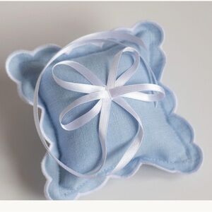 Light Blue Linen Ring Bearer Pillow with Ribbon